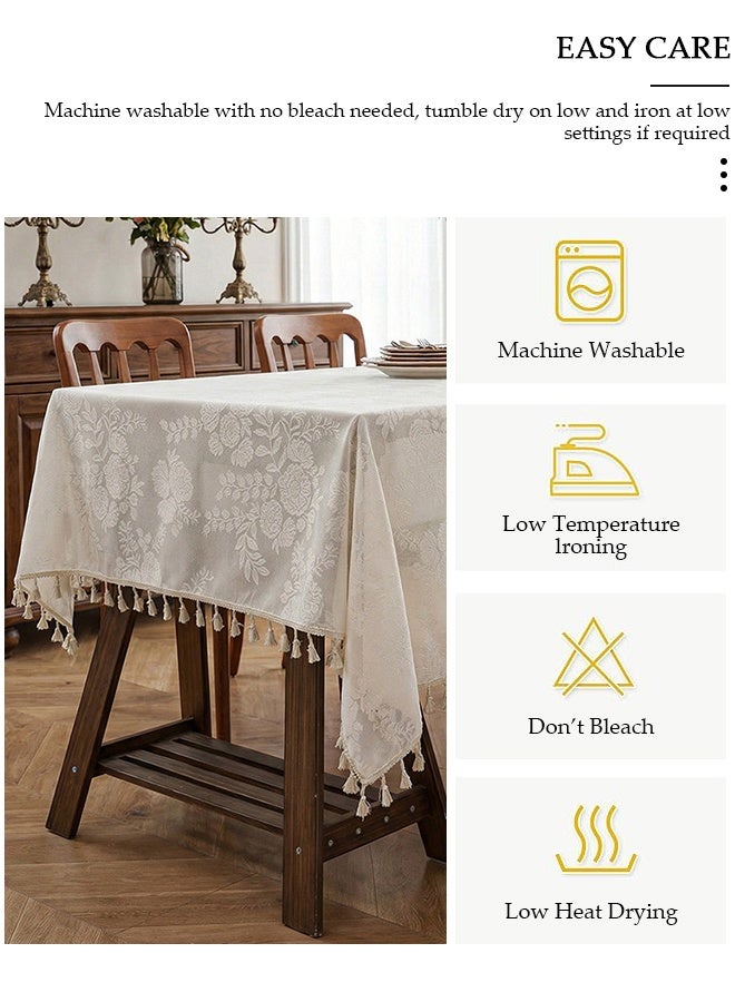 DUNISO مفرش طاولة من القطن والكتان، مفرش طاولة مستطيل مع شرابات، مقاوم للتجاعيد، مضاد للتلاشي، قابل للغسل، غطاء طاولة بوهيمي لمائدة الطعام، المطبخ، حفلة عيد الميلاد، النزهة، داخلي وخارجي، 150*220 سم - Image 3